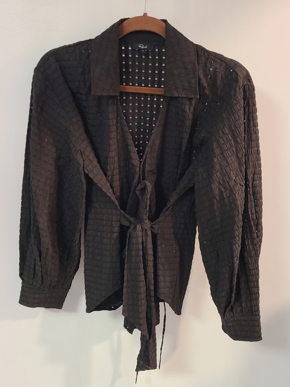 Rails Black Textured Tie-Front Button Down Shirt